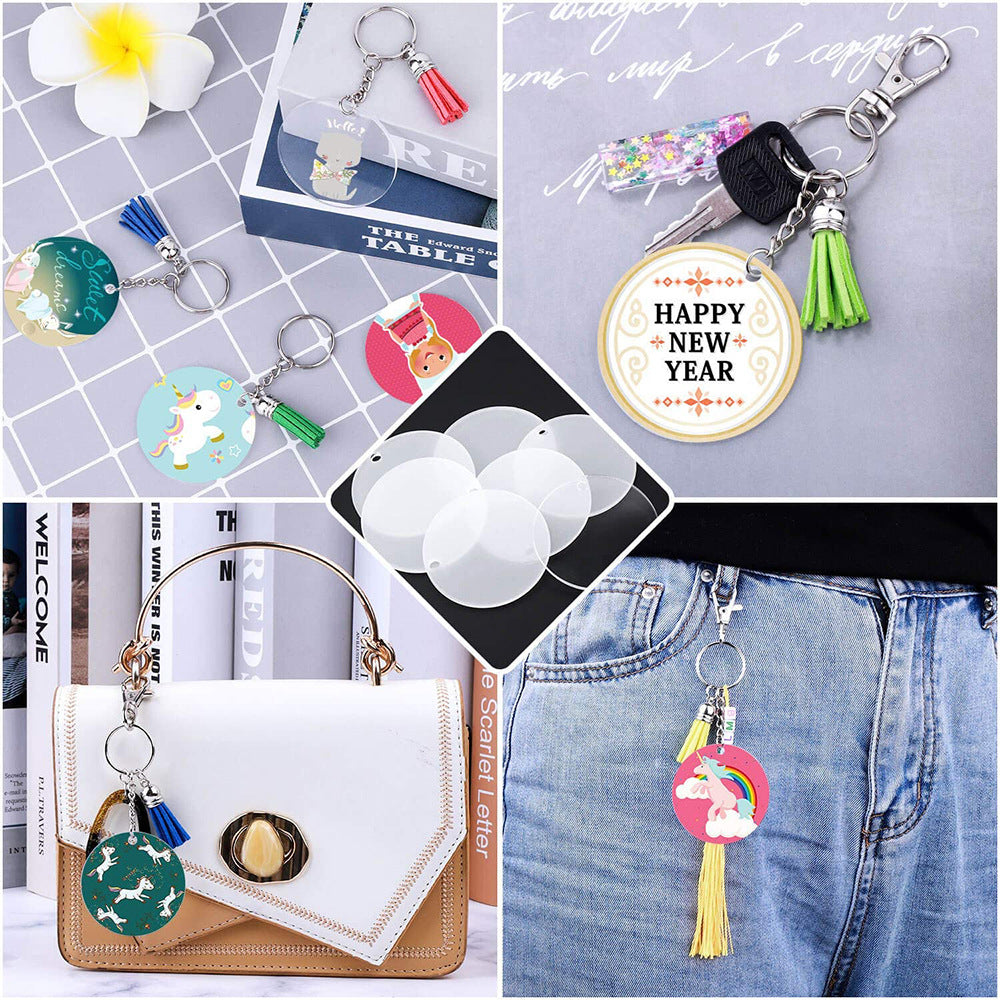 Wholesale 120pcs Acrylic Blank Keychain Tassel Tassel Pendant Set